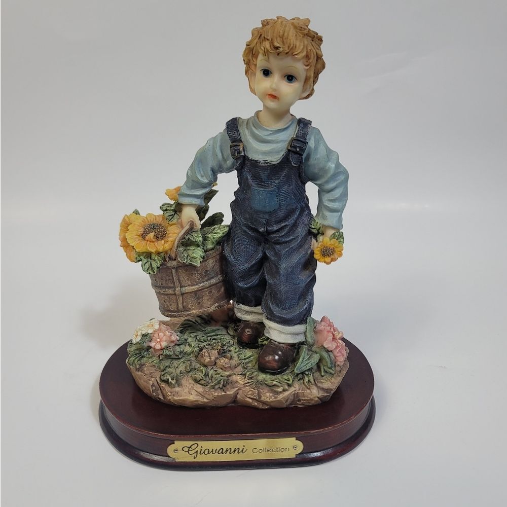 Giovanni Collection Figurine – Boy with Sunflowers – Hand Painted Vintage Decor